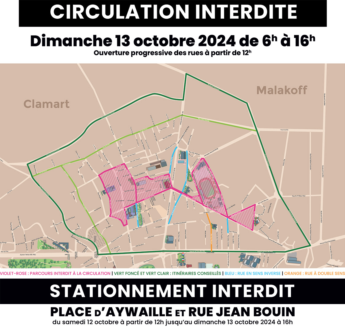 Plan de Circulation Interdite du 13 octobre 2024 pour Les Foulées Châtillonnaises